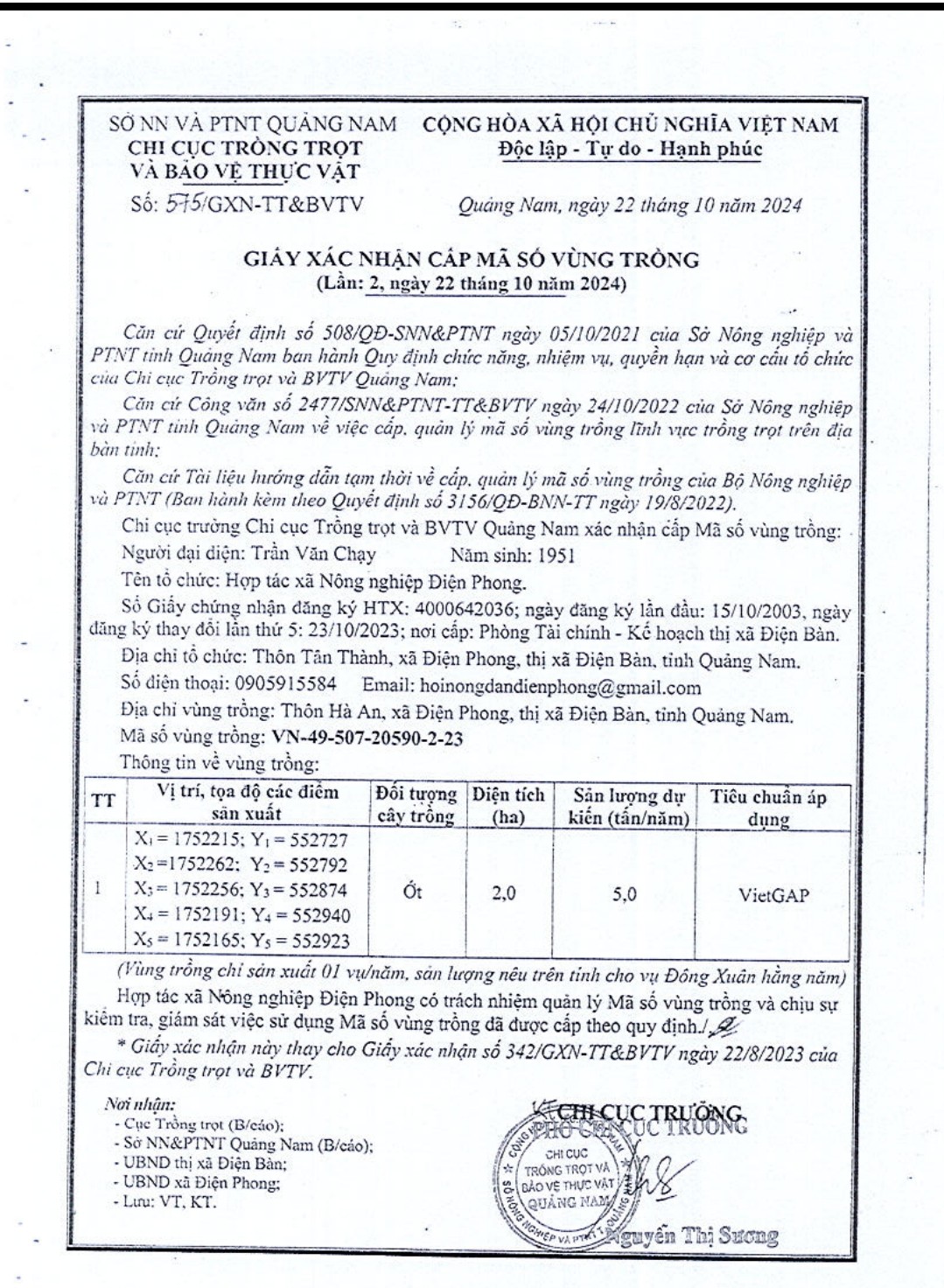 Xây dựng mã số vùng trồng ớt theo chuẩn Vietgap